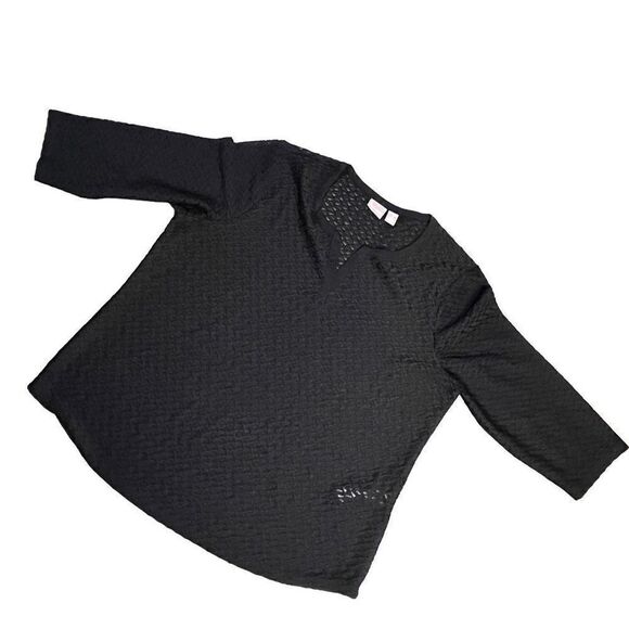 Chico's Women Top Quarter Sleeve Black Small V Neckline Open Knit Black XL Chico - Picture 1 of 11